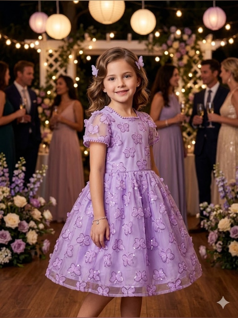 Kensie Girl Lavender Butterfly Appliqué Tulle Dress